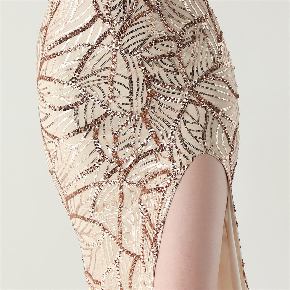 Women One Shoulder Beaded Geometric Sequin Formal Party Prom Wedding Evening Dress 76