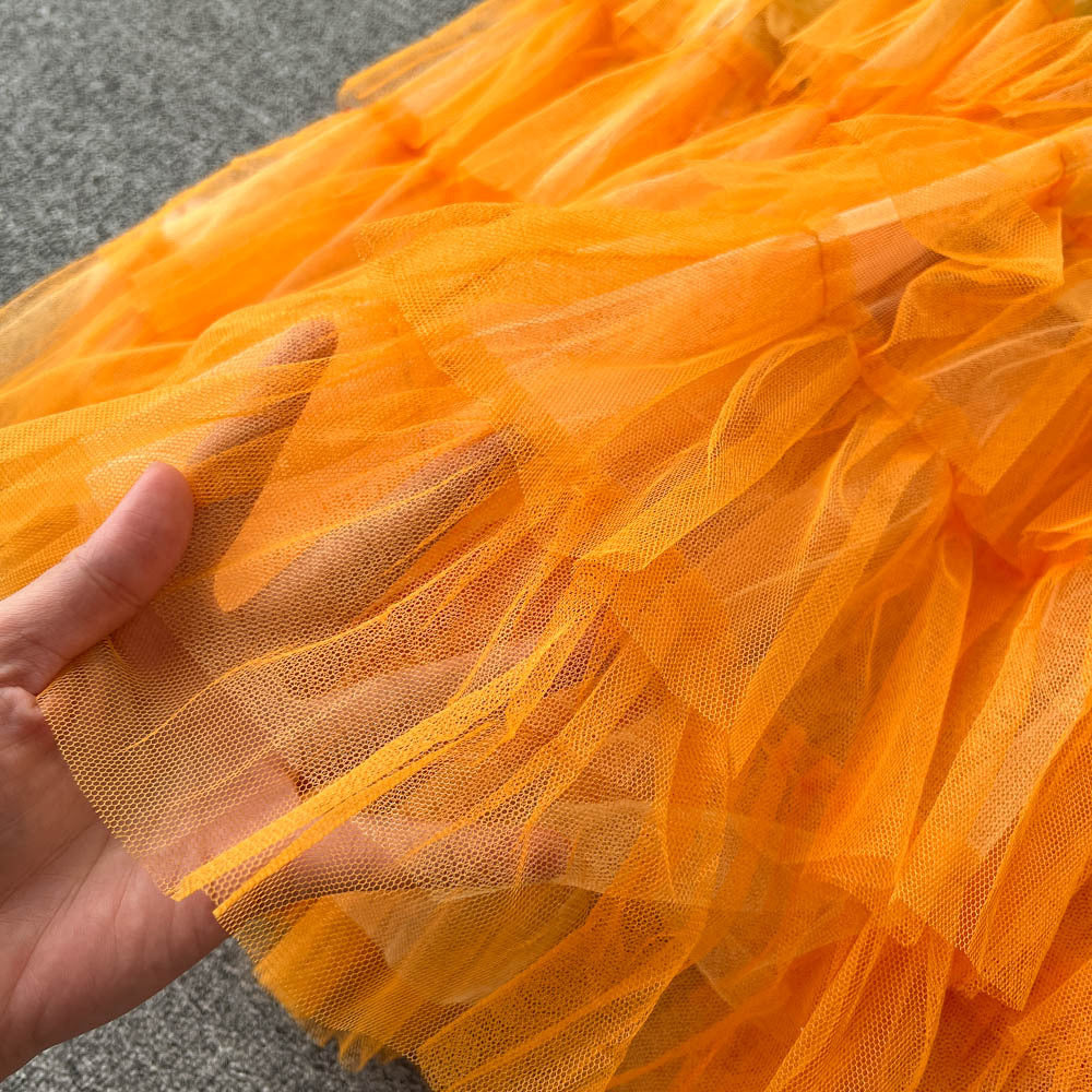 Women  Irregular Gradient Cascading Ruffles Puffy Mesh Skirt 37