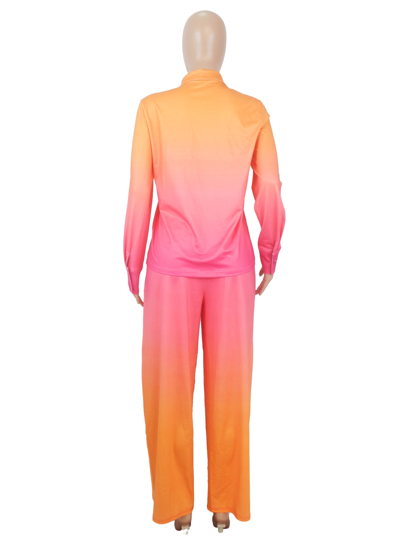 Women's Autumn Fashion Gradient Print Long Sleeve Shirt Pants Two Piece Set 7