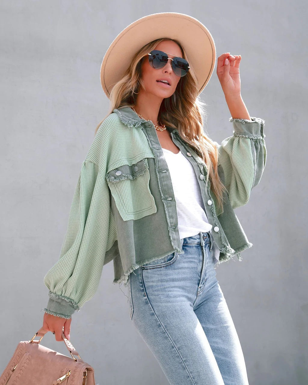 Autumn Winter Waffle Patchwork Casual Fashion Jacket 20