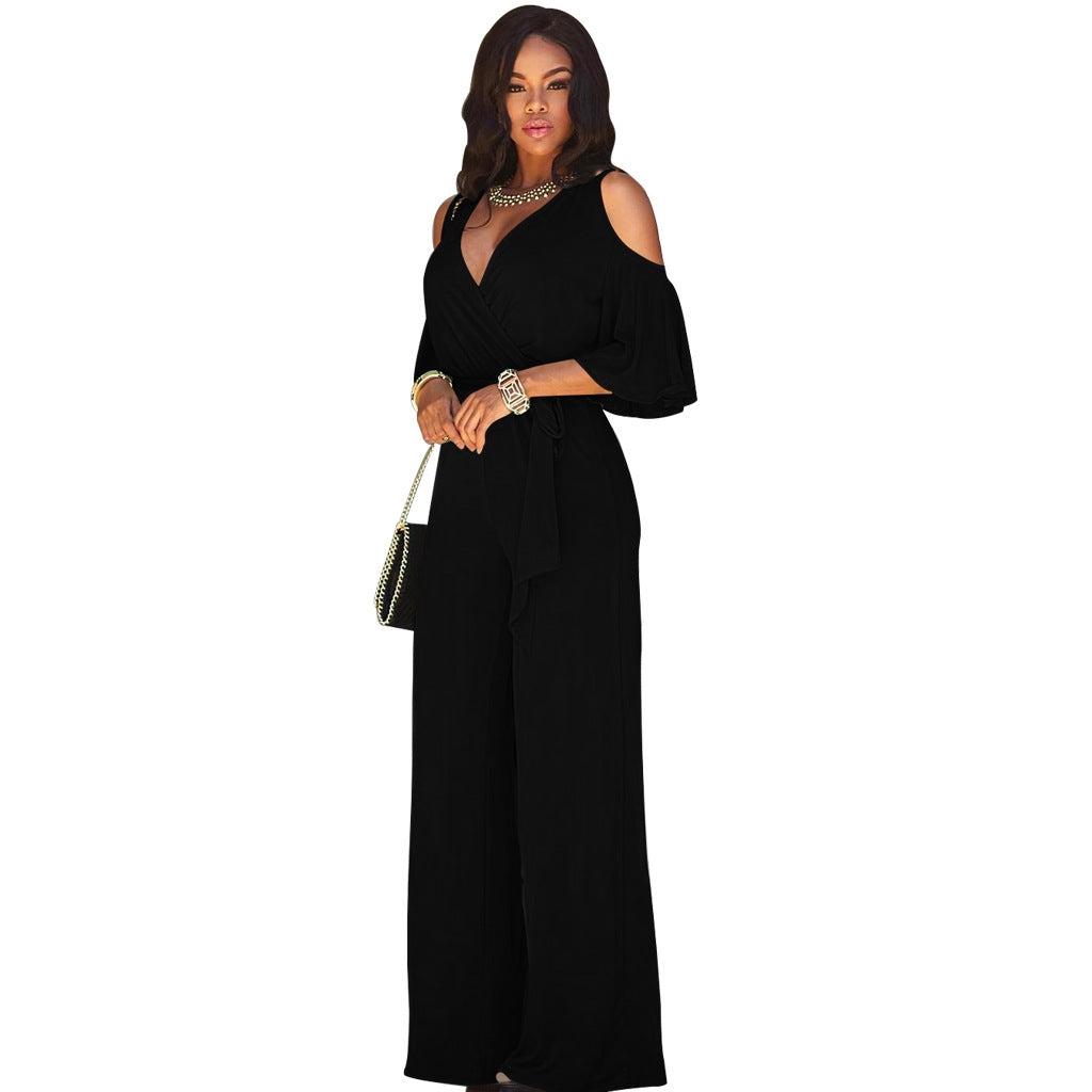 Women Cut Out Short Sleeve Wide Leg Jumpsuit with Belt 16