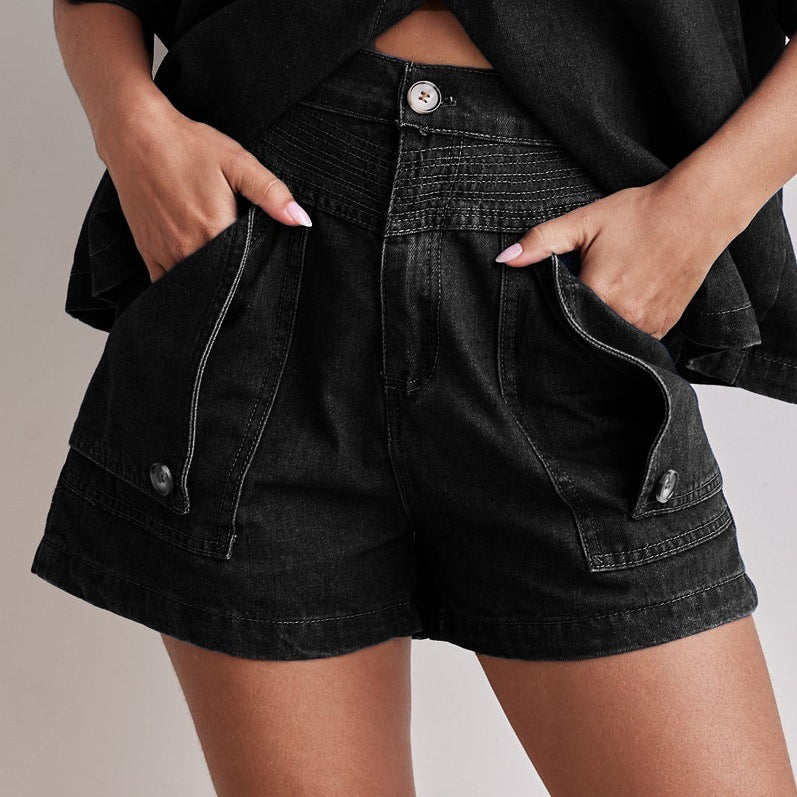 Summer Women's Casual Loose Denim Shirt Shorts Set 16