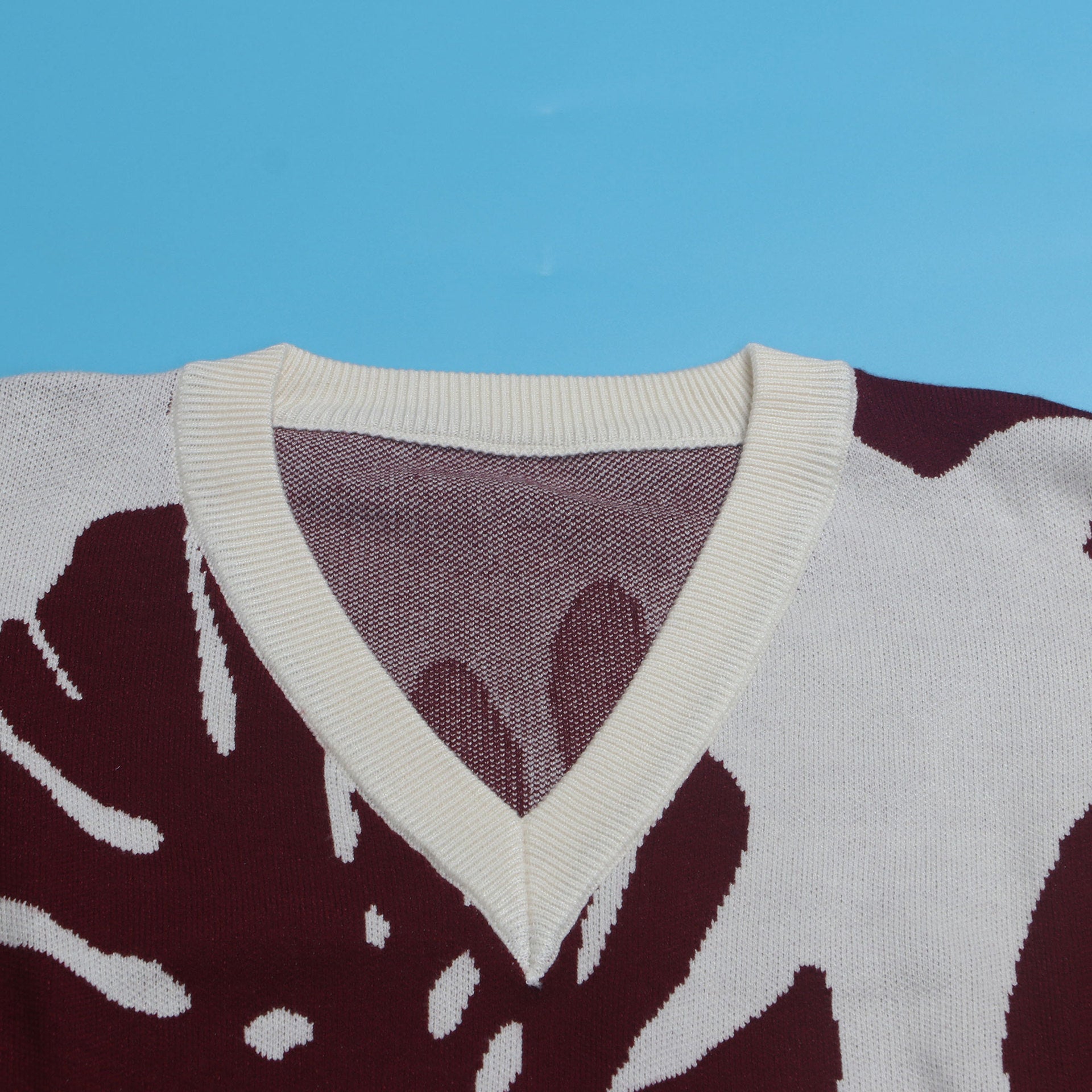 Sexy Leaf V-Neck Pullover Long-Sleeved Sweater Two-Piece Set 34