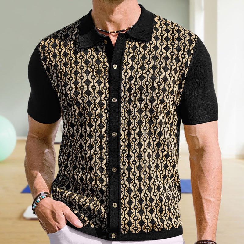 Men’s Summer Short-Sleeve Knitted Polo Shirt Turn-Down Collar 7