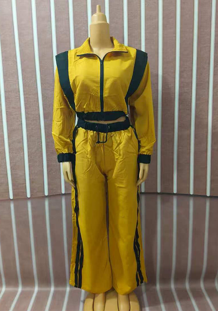 Women Contrast Color Casual Sleeveless Top and Wide Leg Pants Two-Piece Set