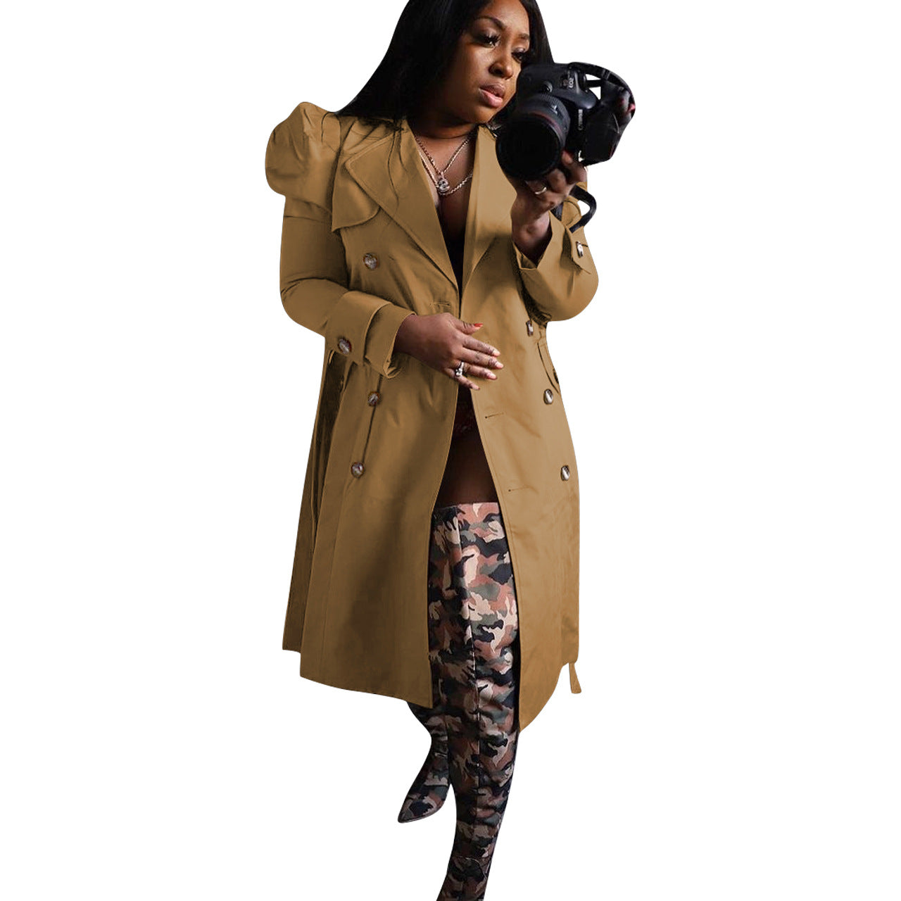 Women's versatile long windbreaker jacket 11