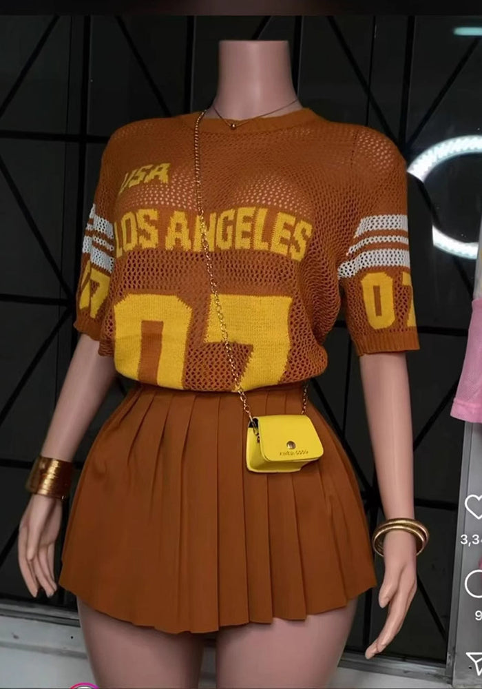 Women’s Summer Fashion Casual Short-Sleeve Knitted pleated Skirt Two-Piece Set