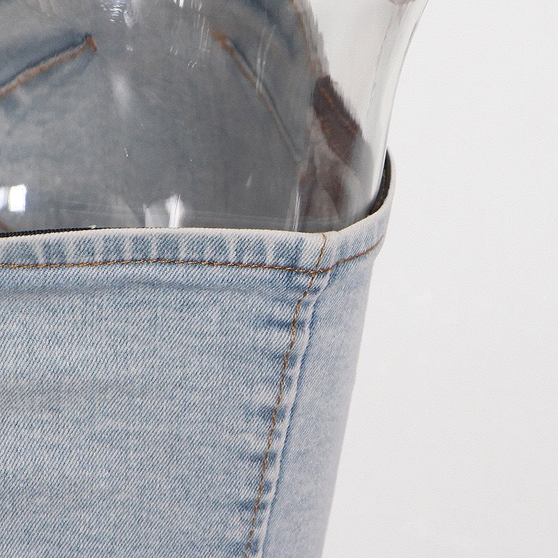 Summer Fashion Strapless Casual Stretch Denim Two-Piece Pants Set 19