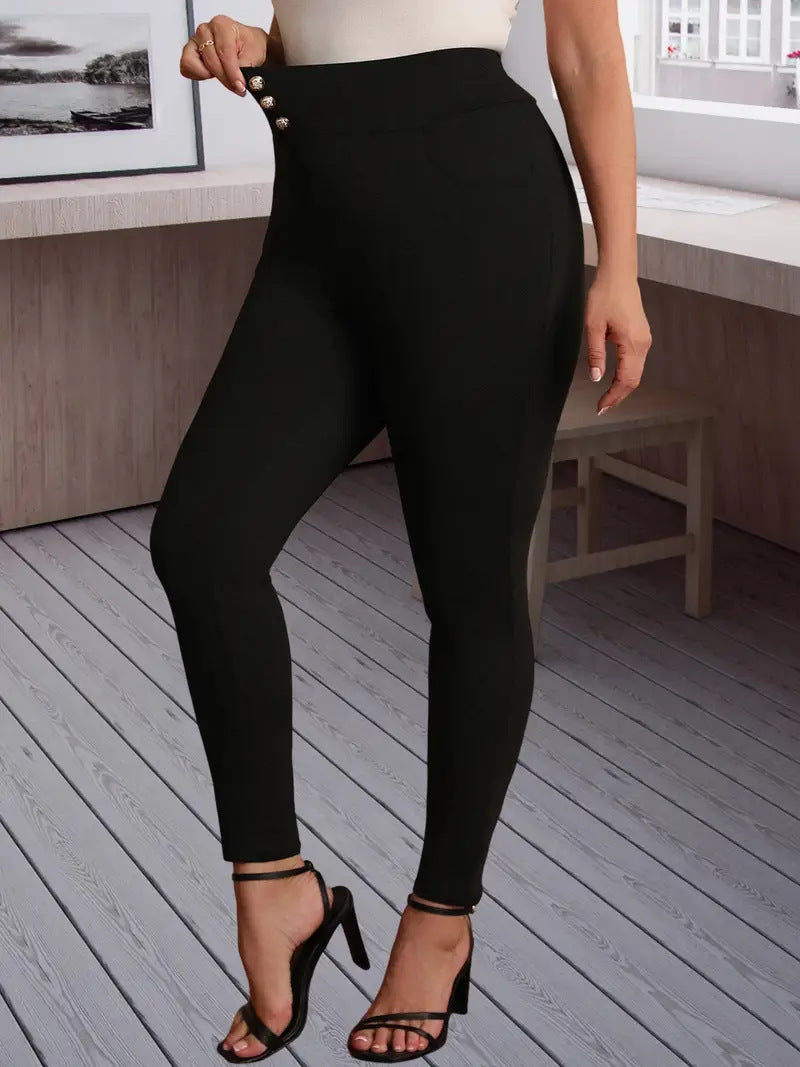 Plus Size Women Elegant Button Pants 5