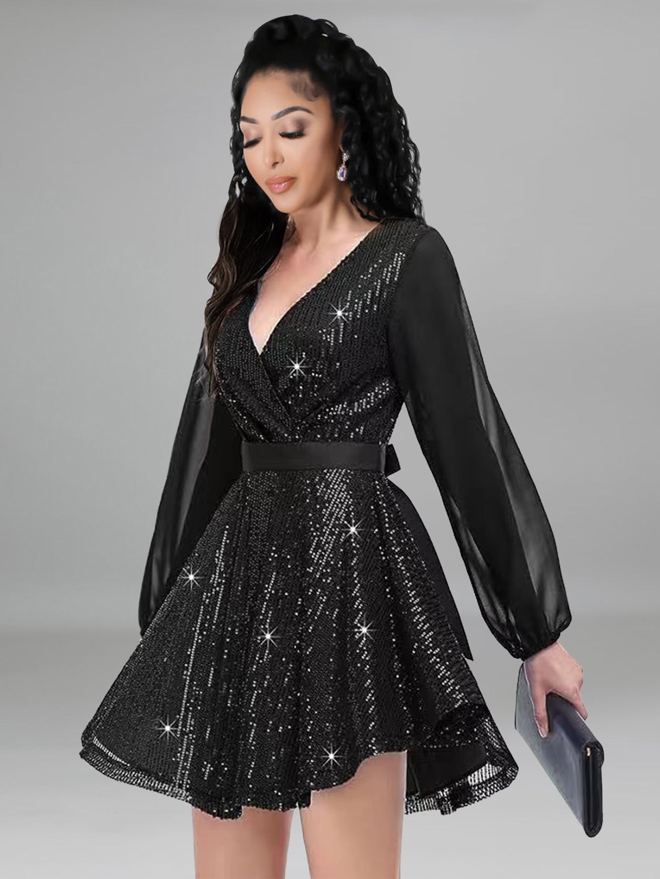 Women Sequin Party Long Sleeve Mini Dress 5