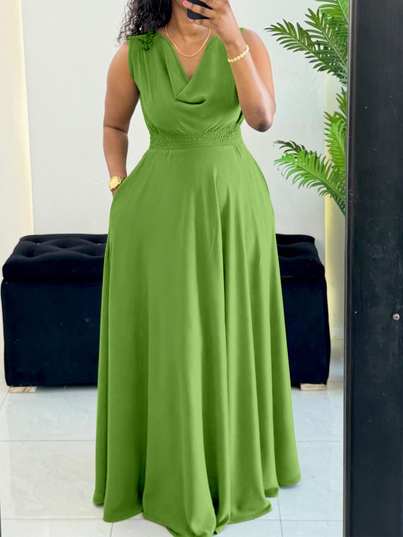 Plus Size Women Summer Solid Sundress