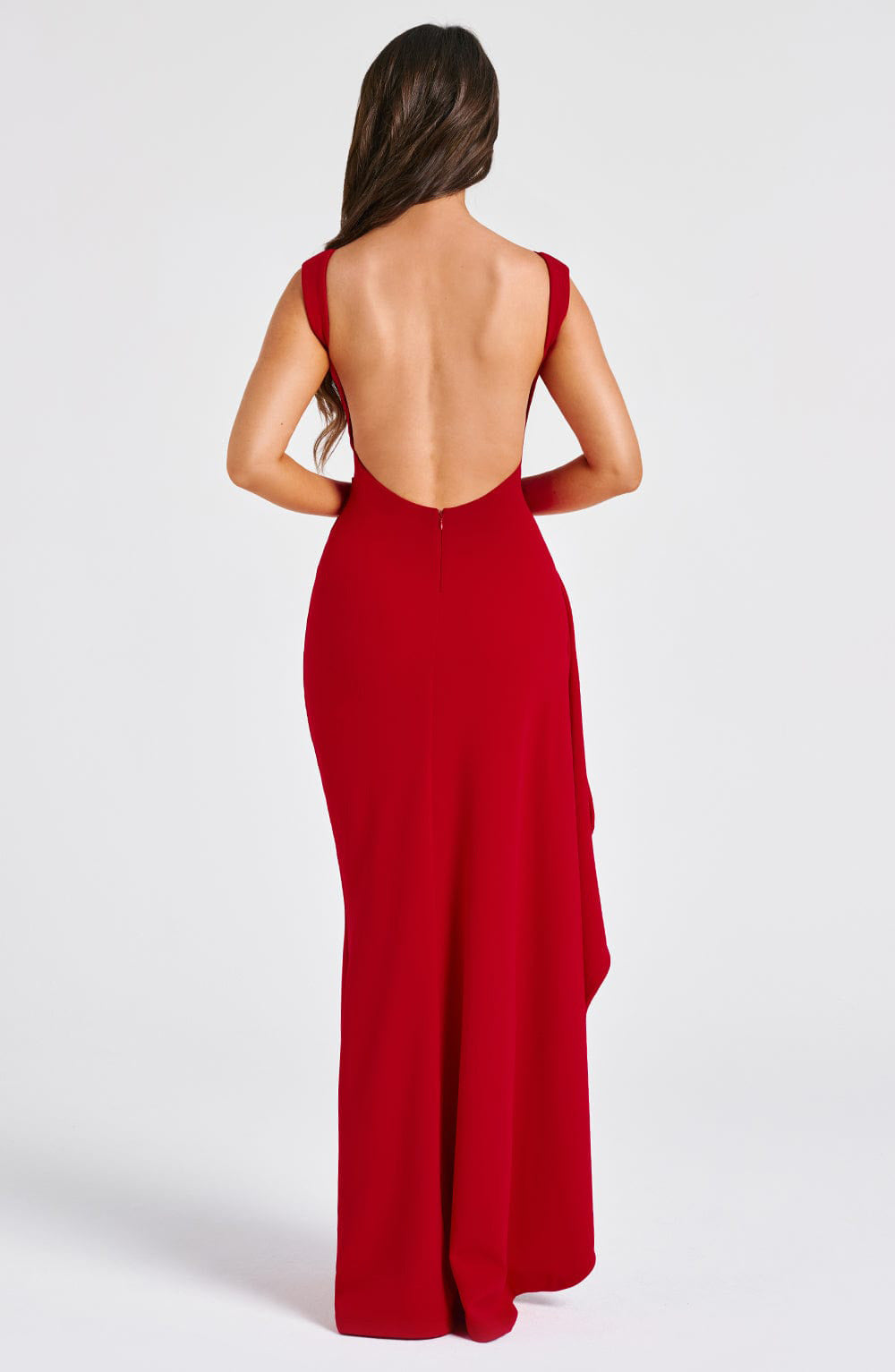 Summer Solid Color Round Neck High Slit Low Back Slim Long Dress 7
