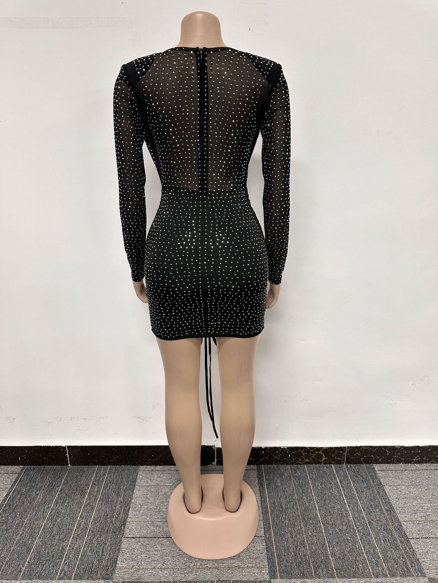 Sexy Beaded Drawstring See-Through Bodycon Dress 11