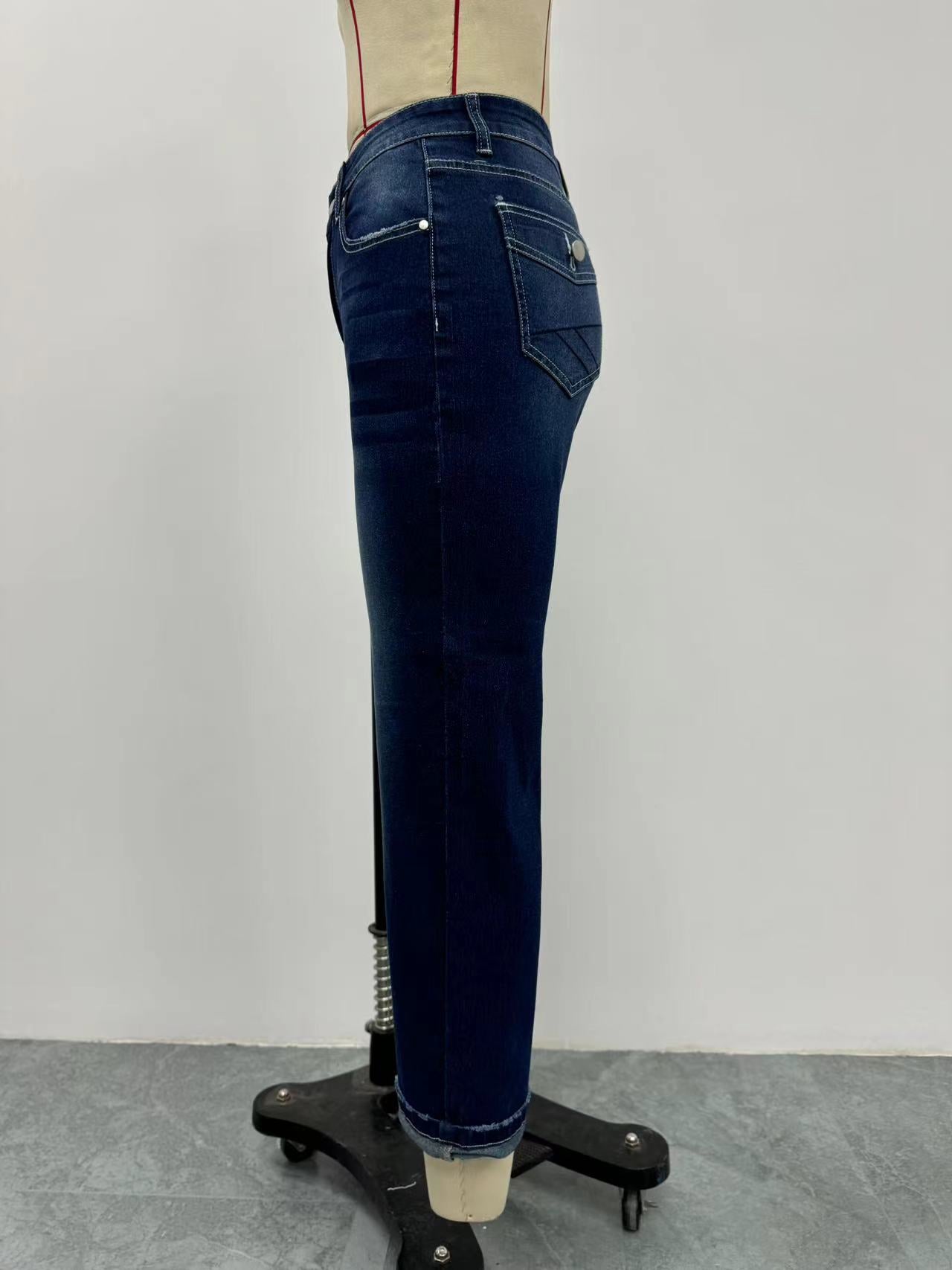 Women's Jeans Embroidered Slim Denim Trousers 8