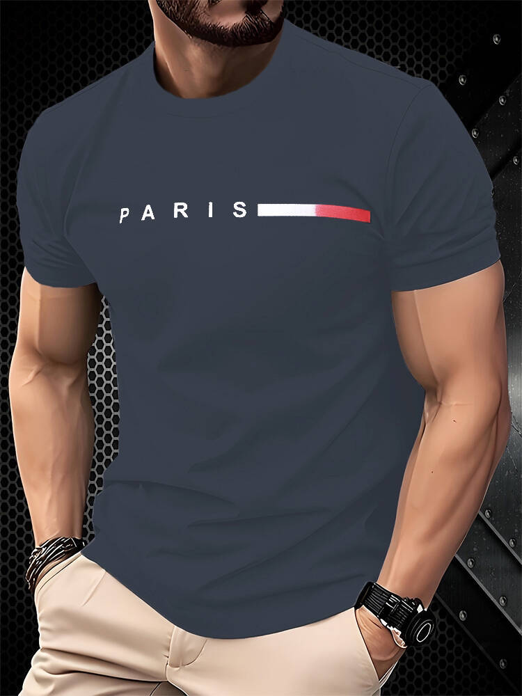 Men's Summer Letter Print Short Sleeve Casual Round Neck T-Shirt 7