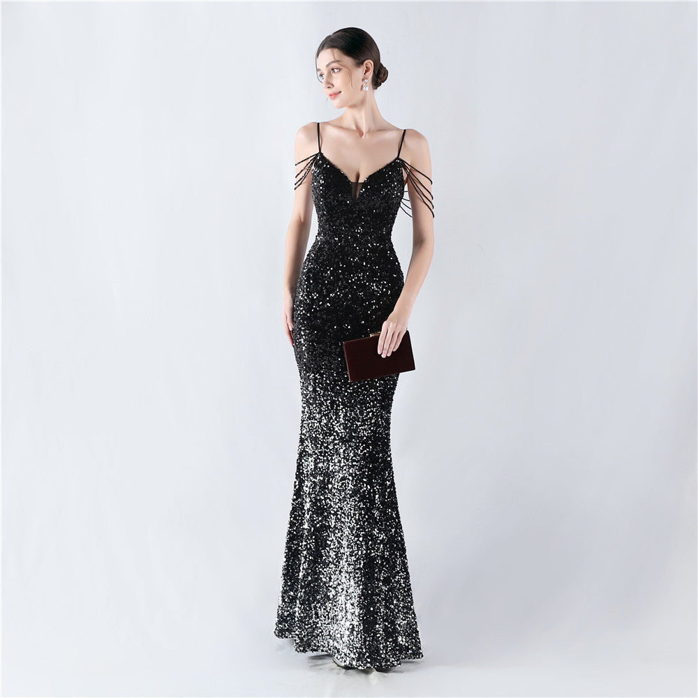 Gradient Sequins Sexy Strap Evening Dress 10