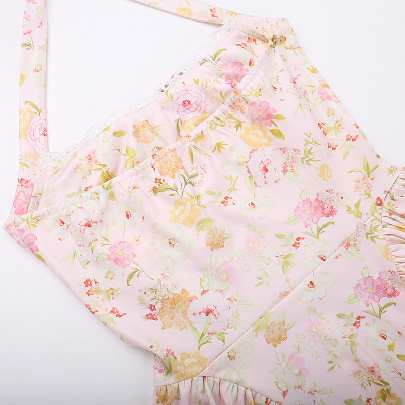 Summer Fashion Print Halter Neck Strap Long Dress 18