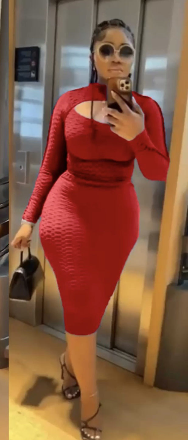 Women Solid Round Neck hollow sexy lace Bodycon long sleeve dress 3