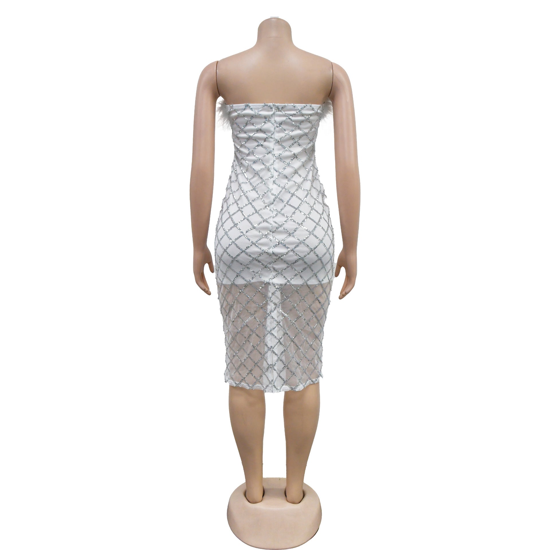 Fashion Women's Sexy Strapless Sequin Feather Dress 13