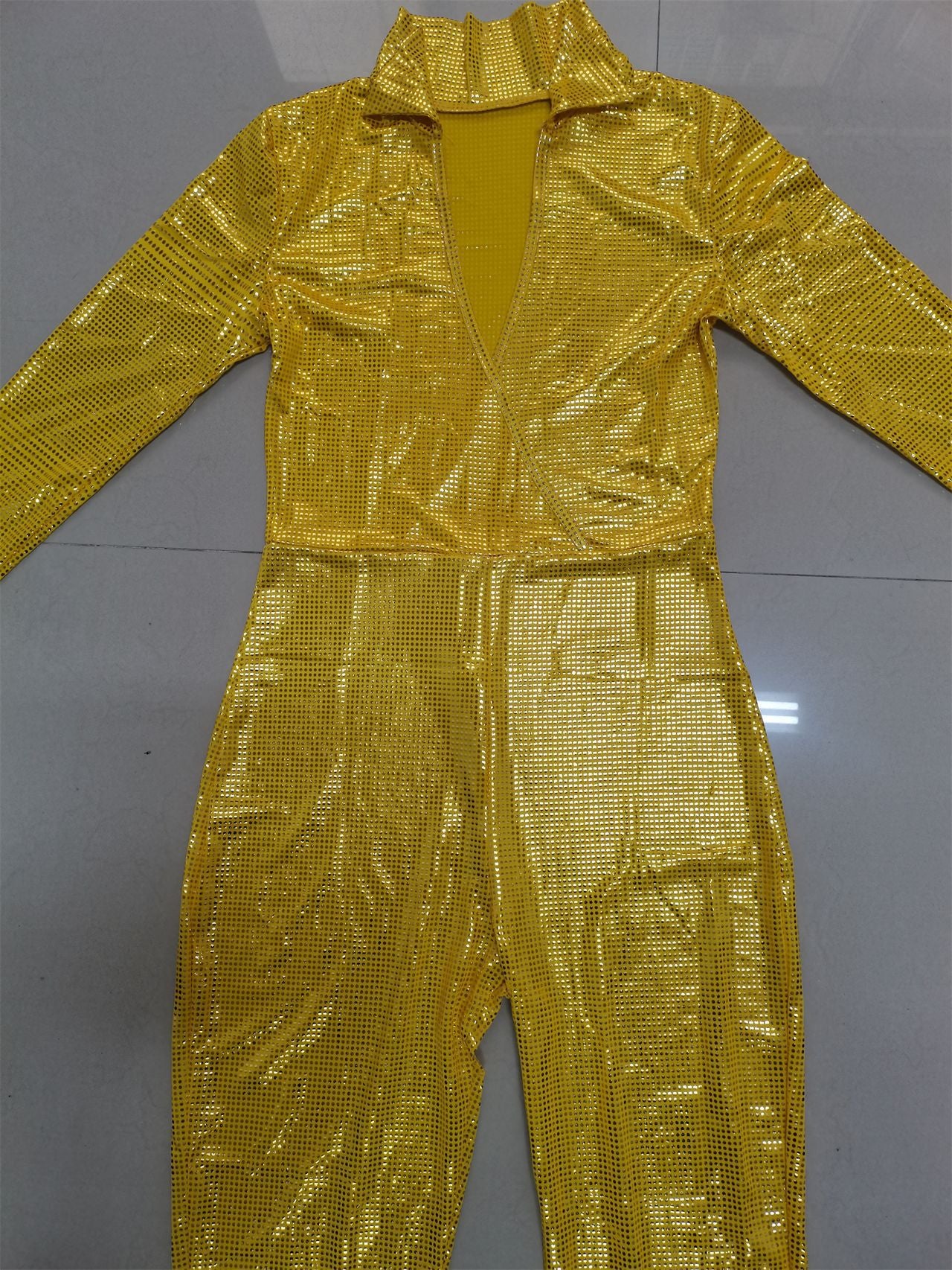 Women V Neck Shiny Jumpsuit 16