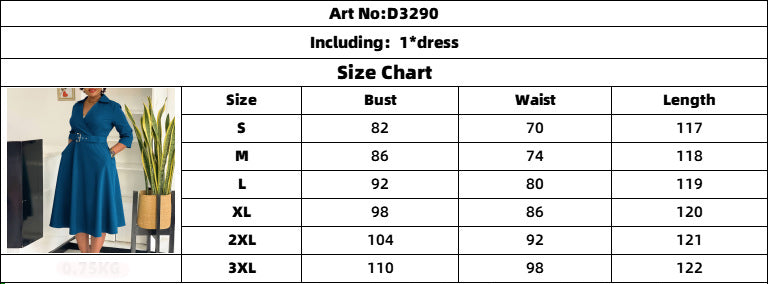 Plus Size Women Autumn Turndown Collar Solid Dress 7