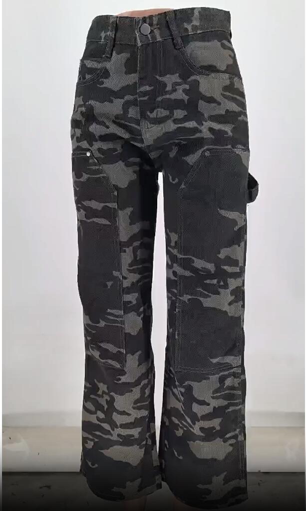 Women Pocket Cargo trousers Camouflage Straight Washed Denim Pants 7