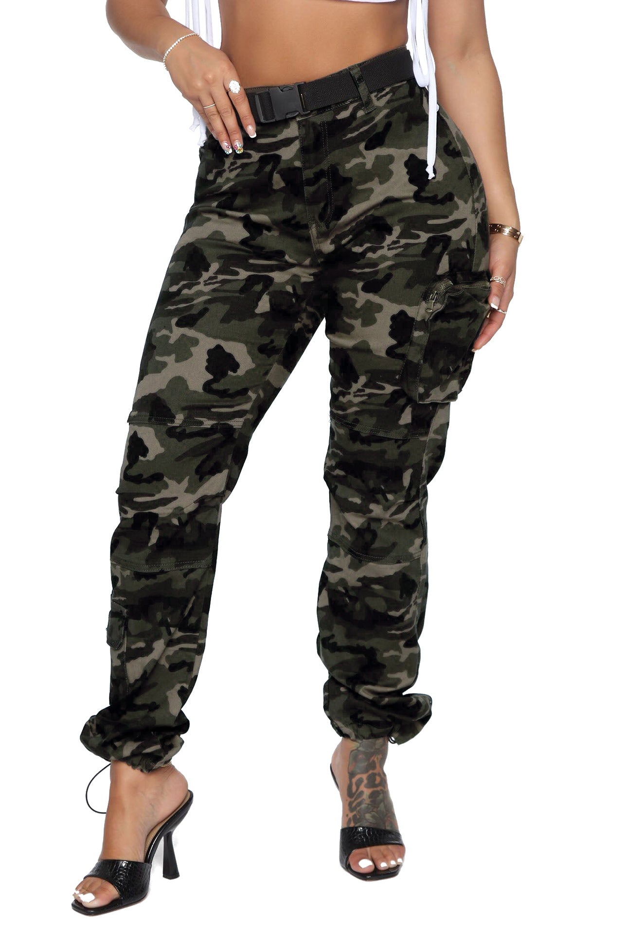 Women Denim Camo Cargo Pants 6