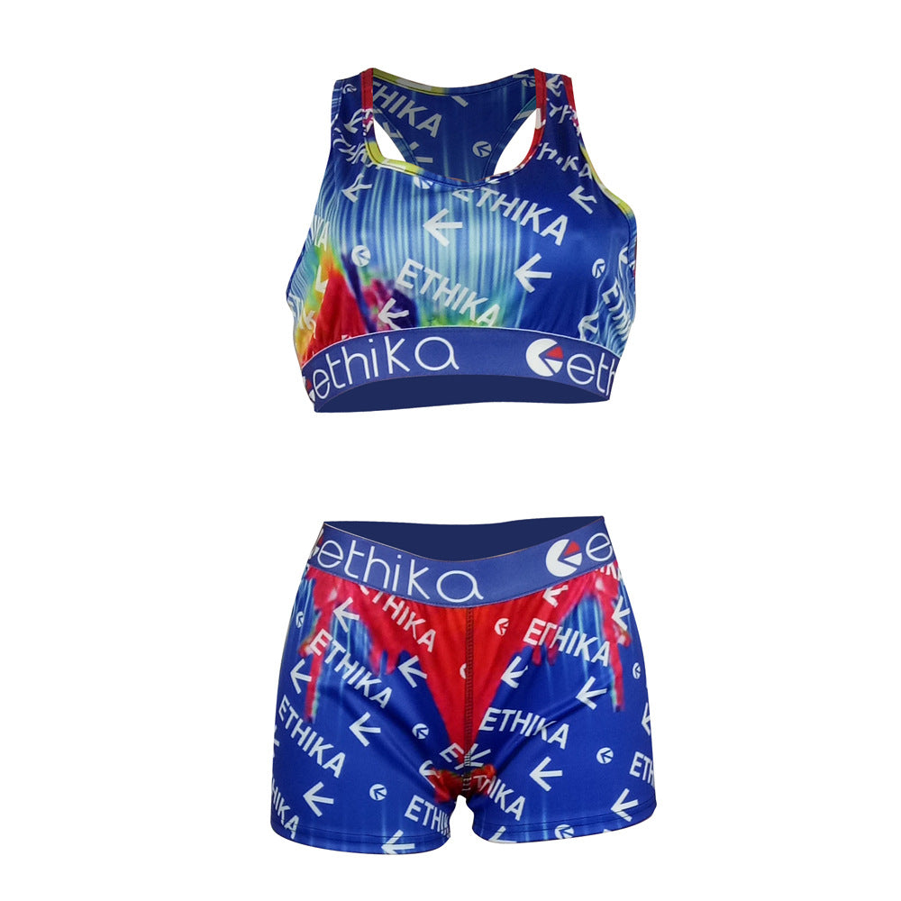 Women Summer Cartoon Printed Top and Shorts Two-piece Set 14