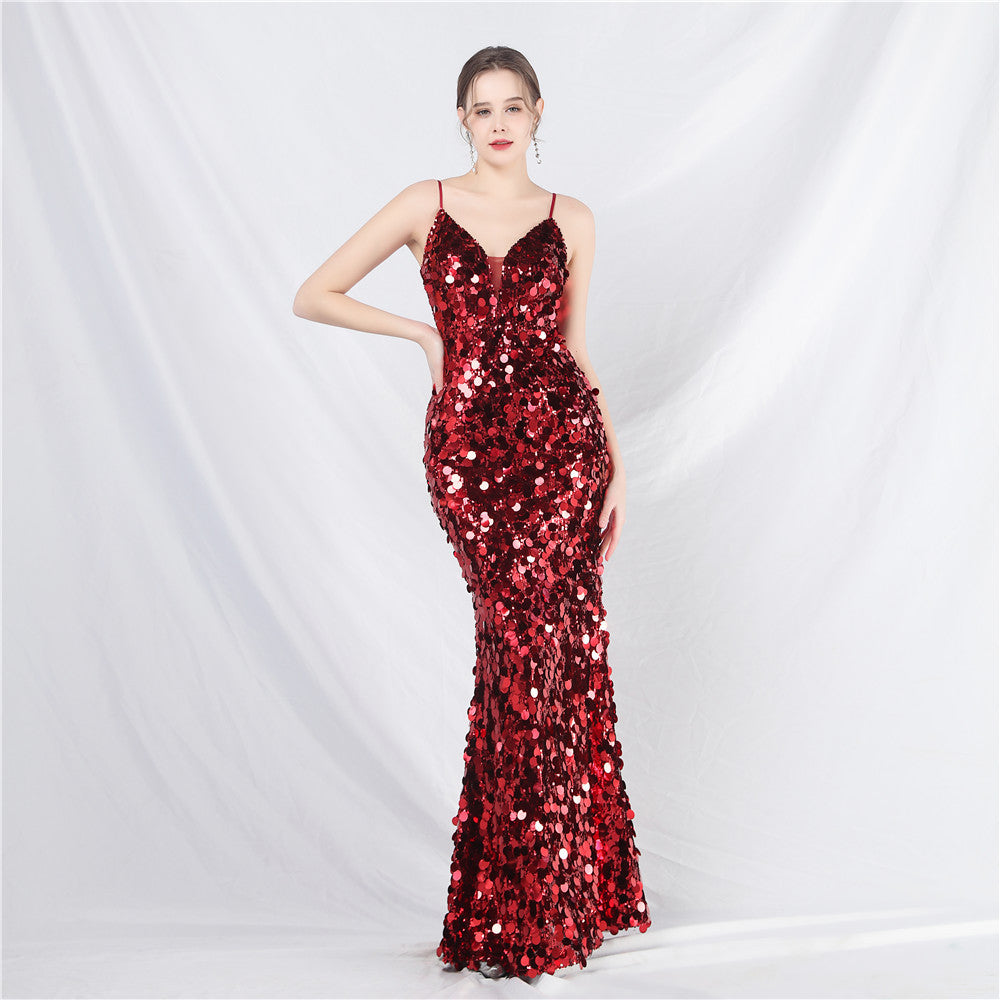 Luxury Sequin Strap Mermaid Gown Elegant Long Evening Dress 10