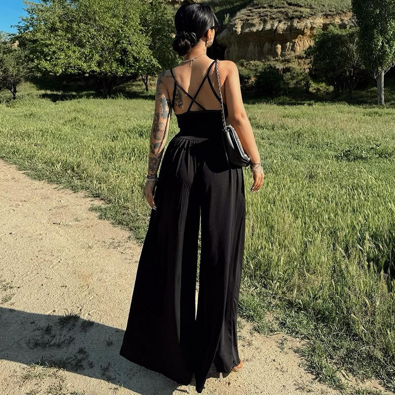 Women Summer Sexy Backless Suspender Loose Jumpsuit 5