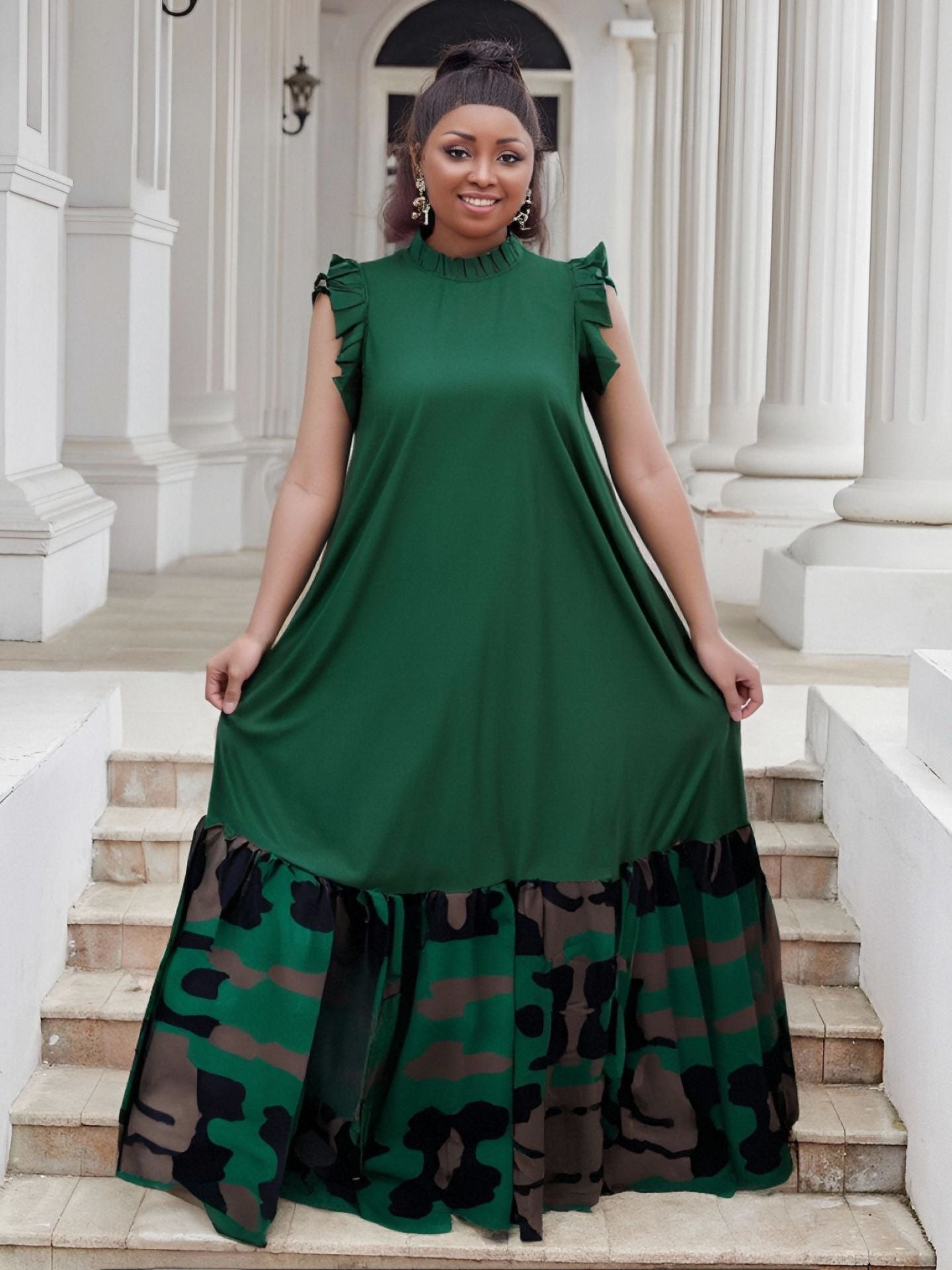 Plus Size Women summer ruffled Round Neck leopard print Patchwork dress 6