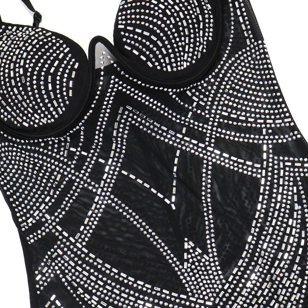 Sexy Fashion Sleeveless Beaded Straps Low-Back Slim Fishtail Dress 8