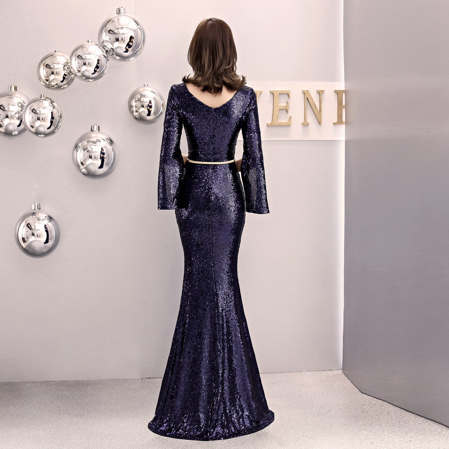 Women Formal Party Elegant Sexy Sequin Fishtail Evening Dress 13
