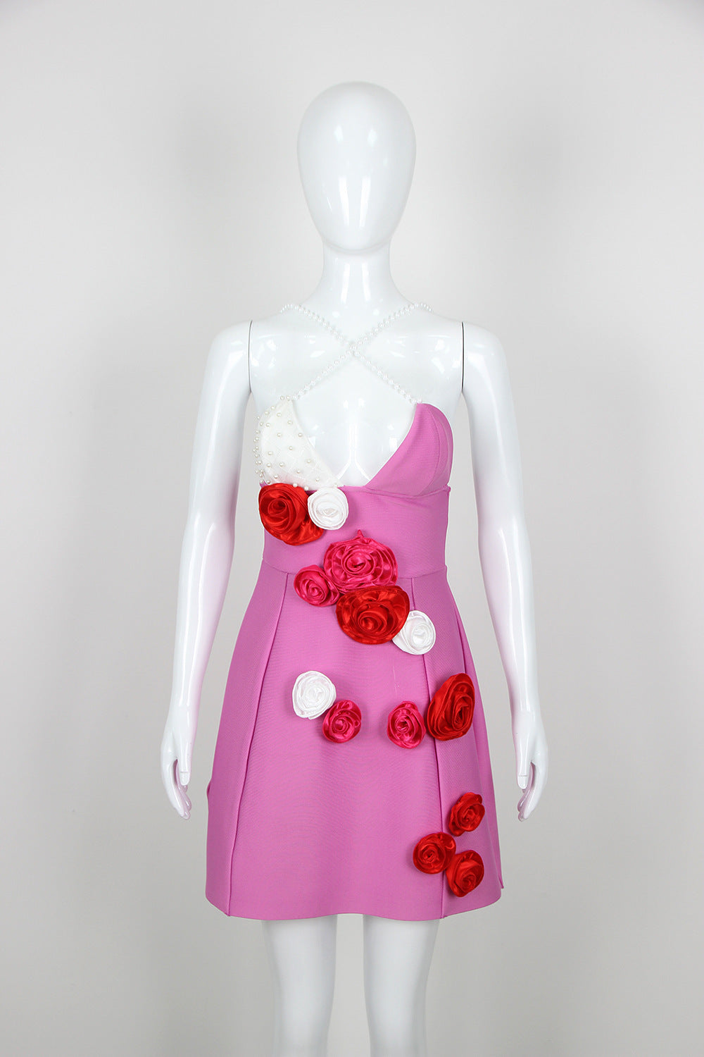 Pearl Strap Flower Sexy Short Bandage Sexy Dress 6