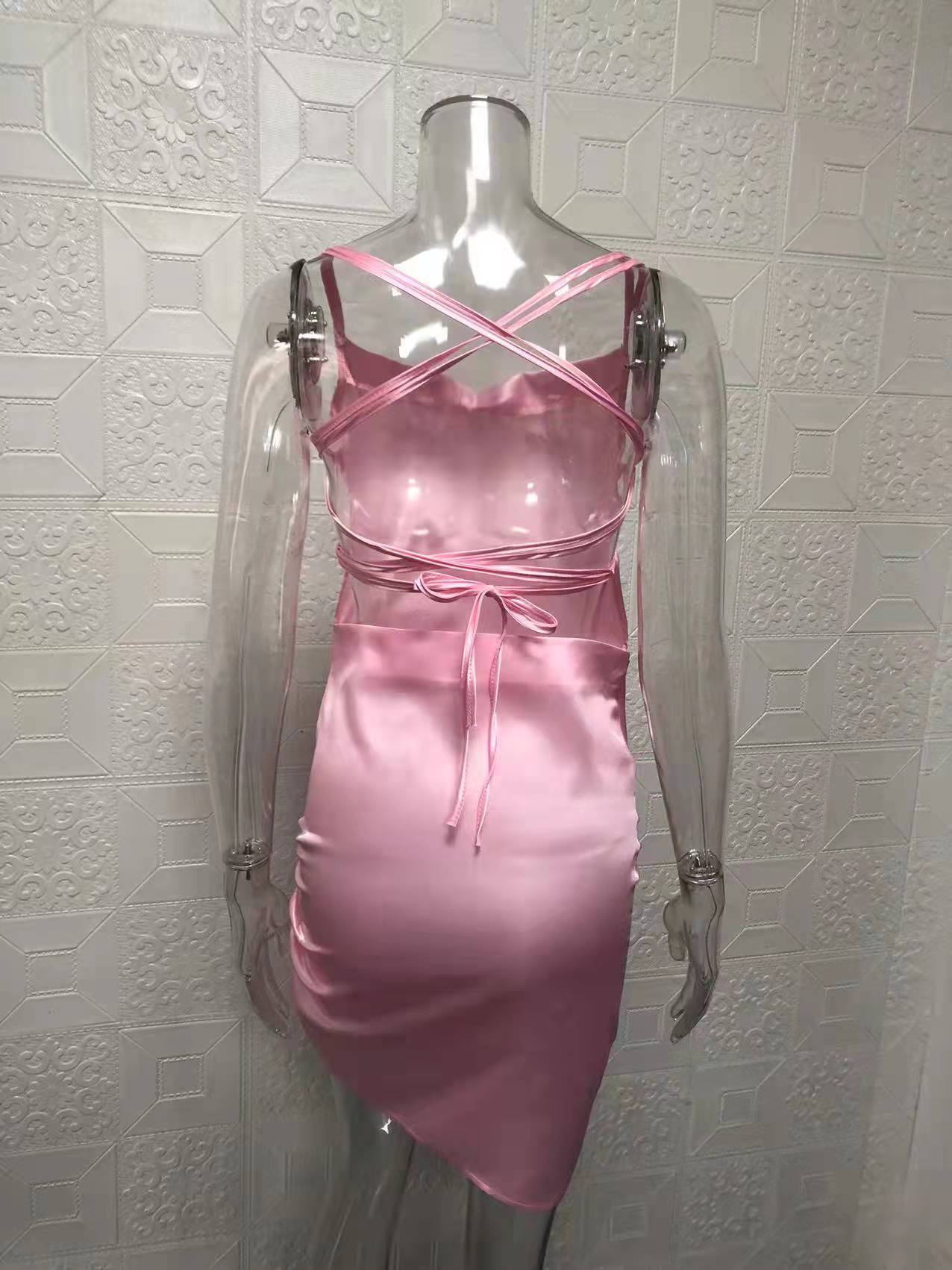 Women Sexy Strapless Pleated Backless Hollow Strap Dress 55