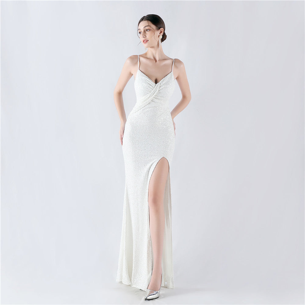 Women sequined sexy split sling evening dress