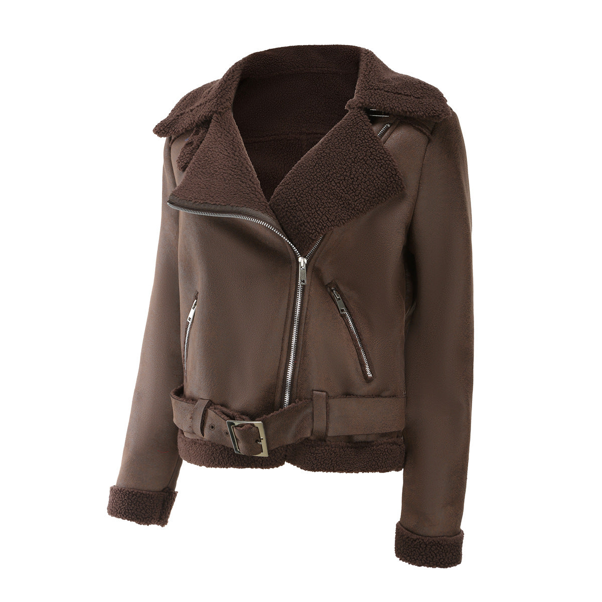 Autumn And Winter Fur Warm Women's Leather Jacket With Belt For Women Turndown Collar Coat 26