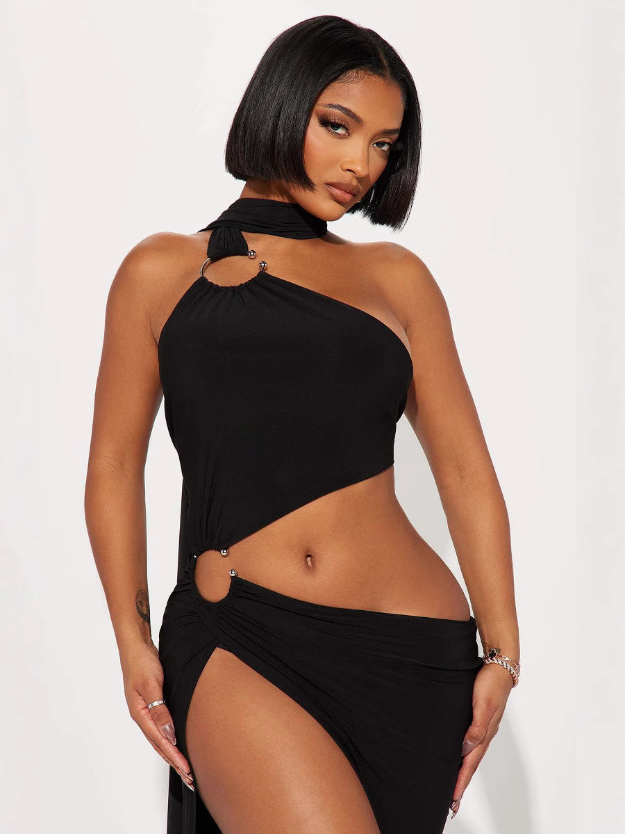 Women's Halter-Neck Low-Back Fashionable Split Jumpsuit 3