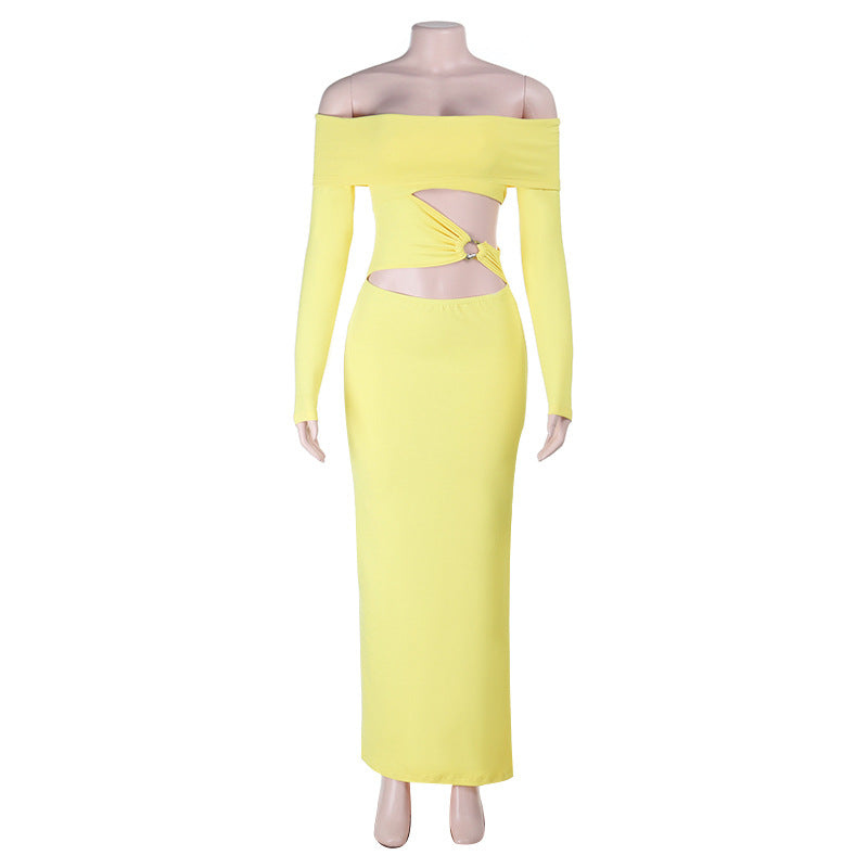 Women strapless hollow slit long-sleeved sexy fall bodycon dress 6