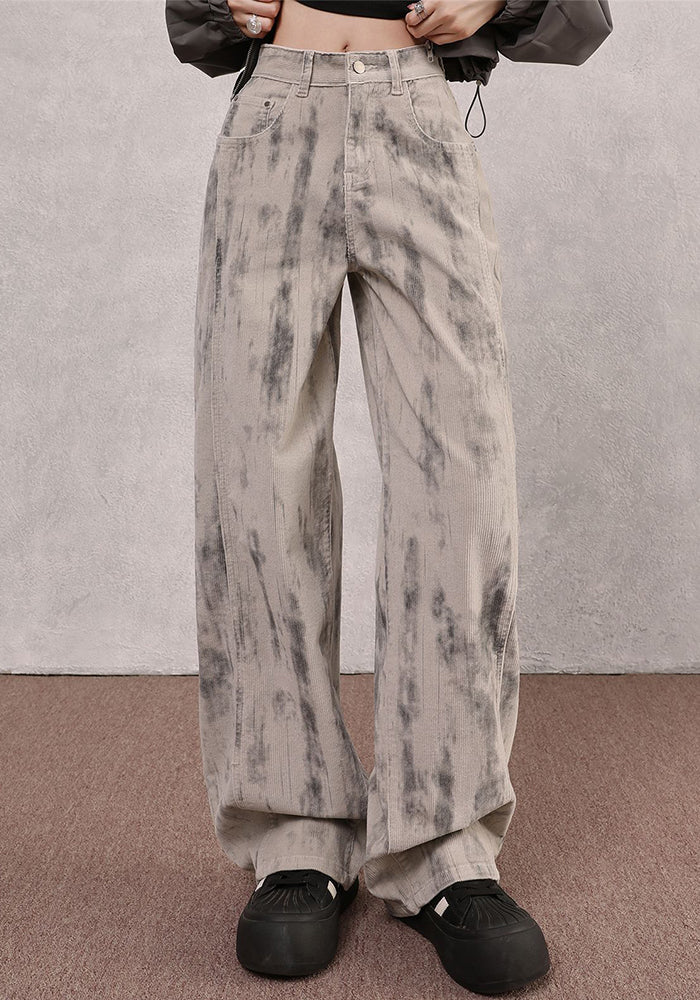 Women Autumn American Tie-Dye Stretchy Denim Wide-Leg Pants