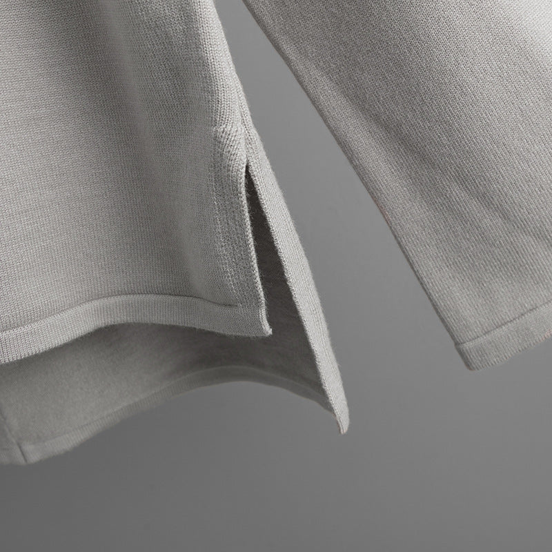 Women autumn and winter loose solid sweater and slit wide-leg pants two-piece set 23