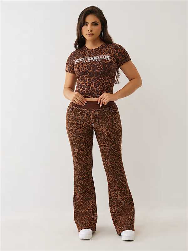 Women Leopard Print Casual Short-Sleeved Top and Bell Bottom Pant Two-Piece Set 6
