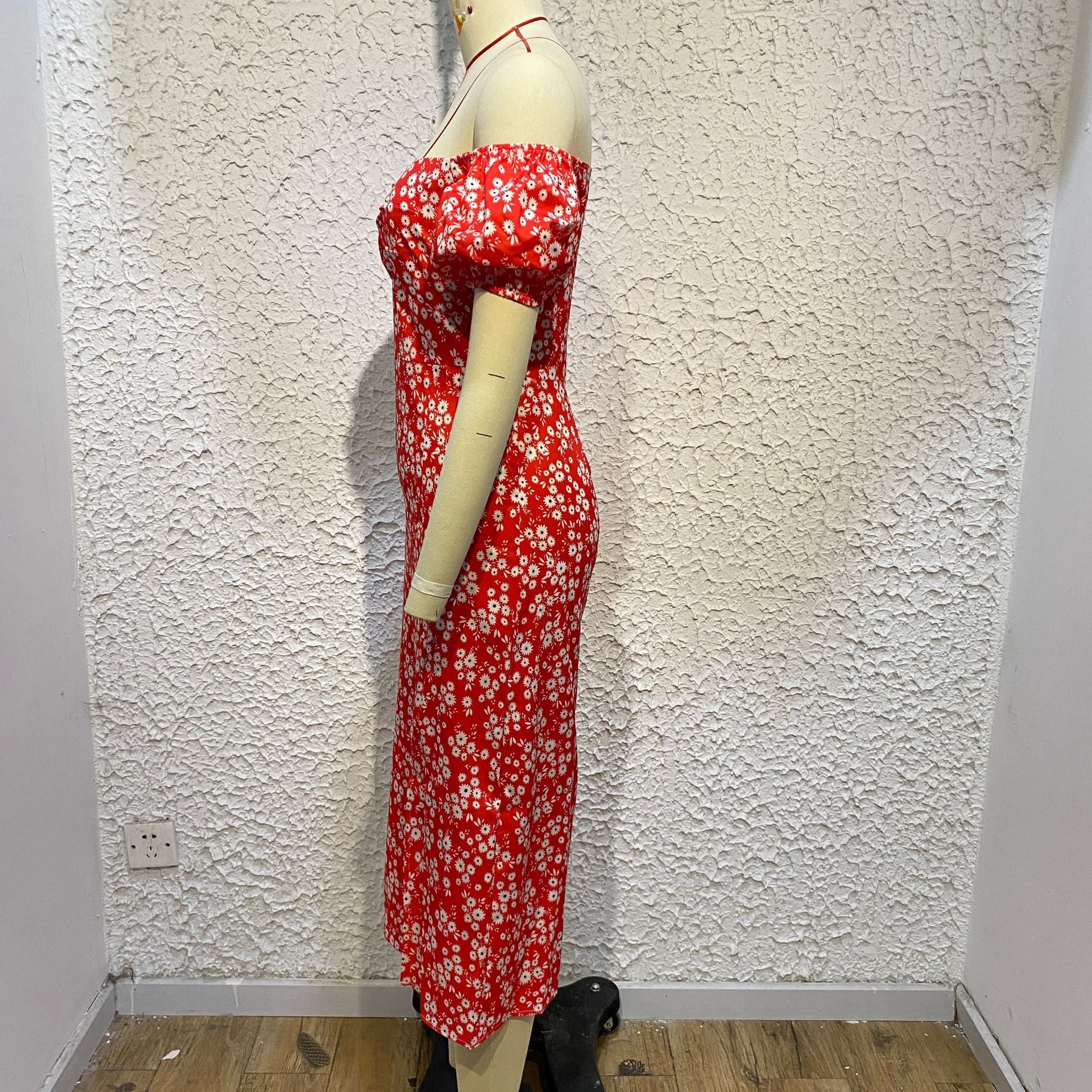 Women'S Off Shoulder Dress Classic Floral Elegant Slim Fit Slit Dress 18