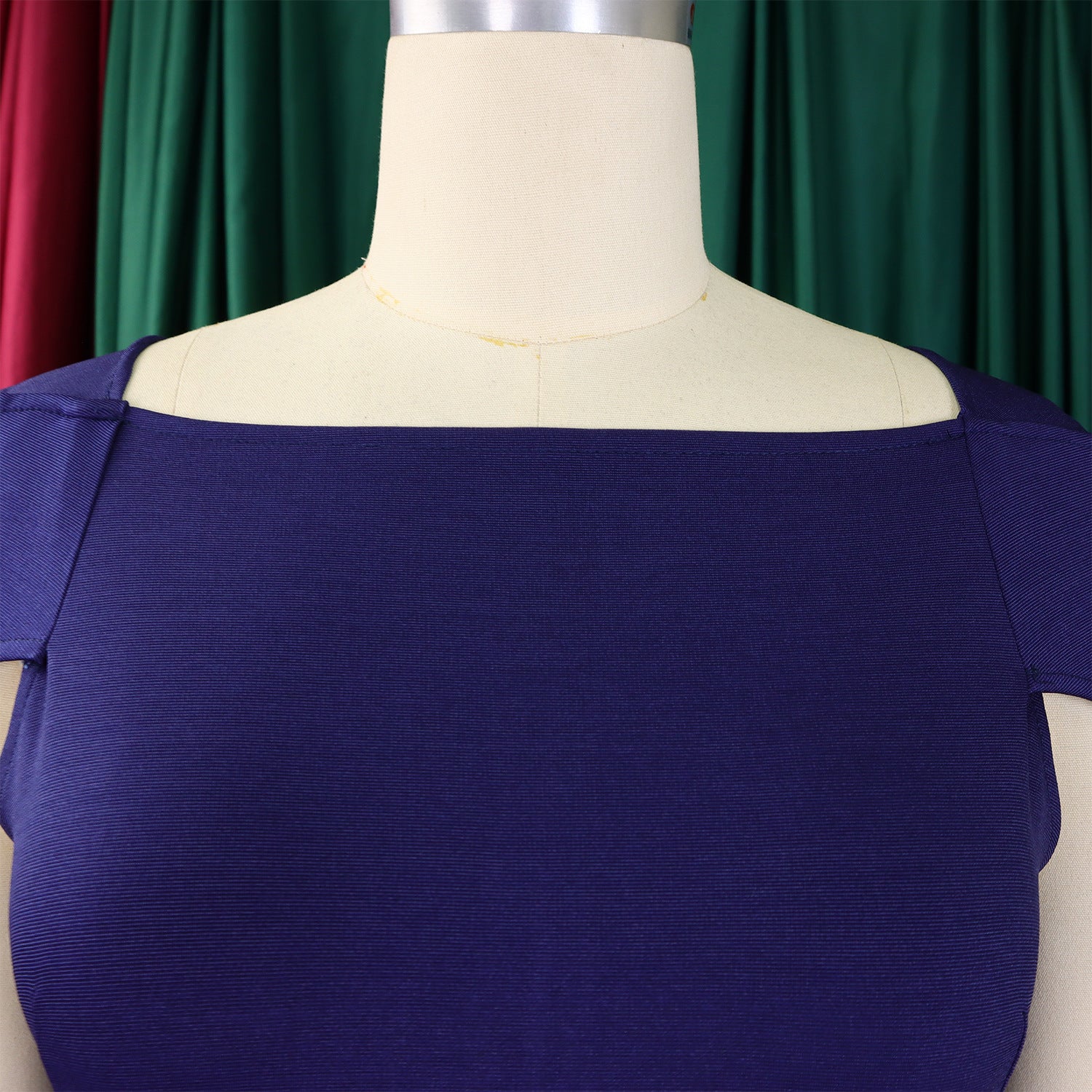 African Women's Solid Color High-Waist Ruffle Short-Sleeve Square-Neck Bodycon Pencil Dress 13