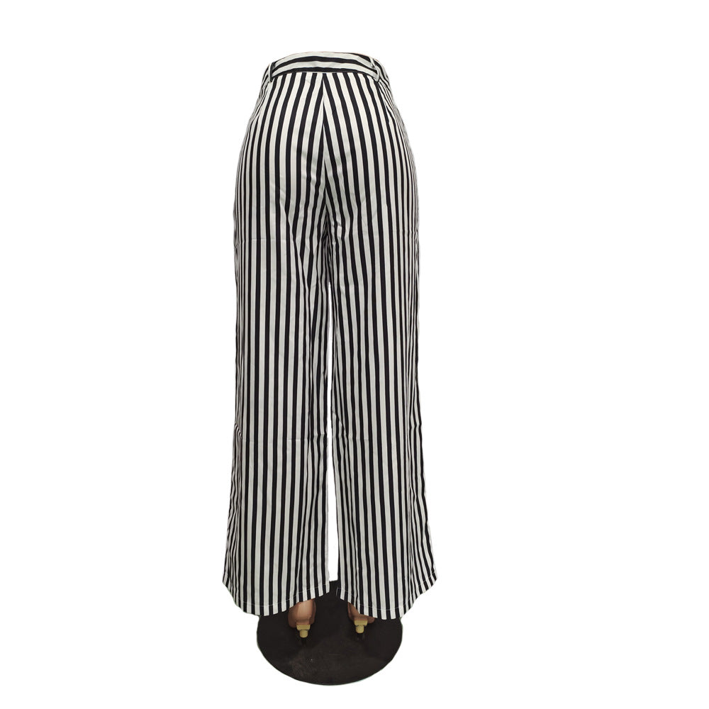 Sexy Ladies Striped Wide Leg Pants (No Stretch) 12