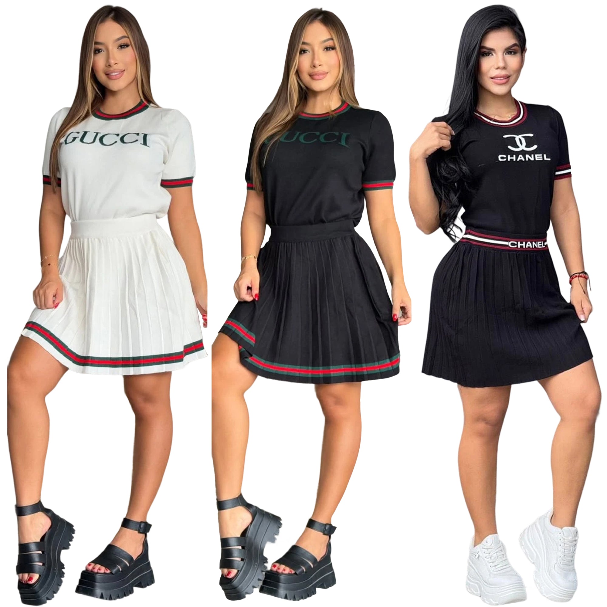 Women Print Short Sleeve and Skirt Two Piece Set 15