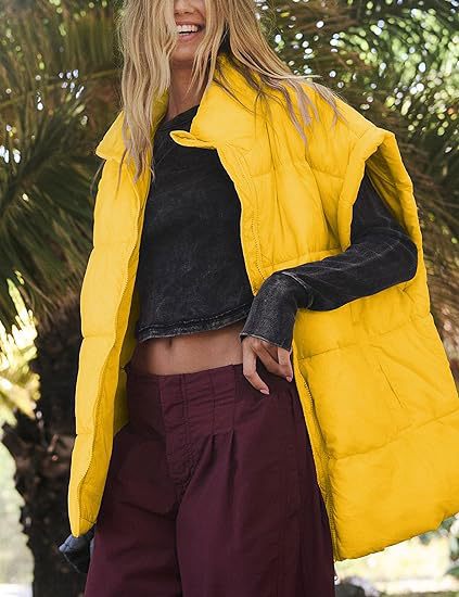 Women Solid Zipper Pocket Stand Collar Padding Vest 7