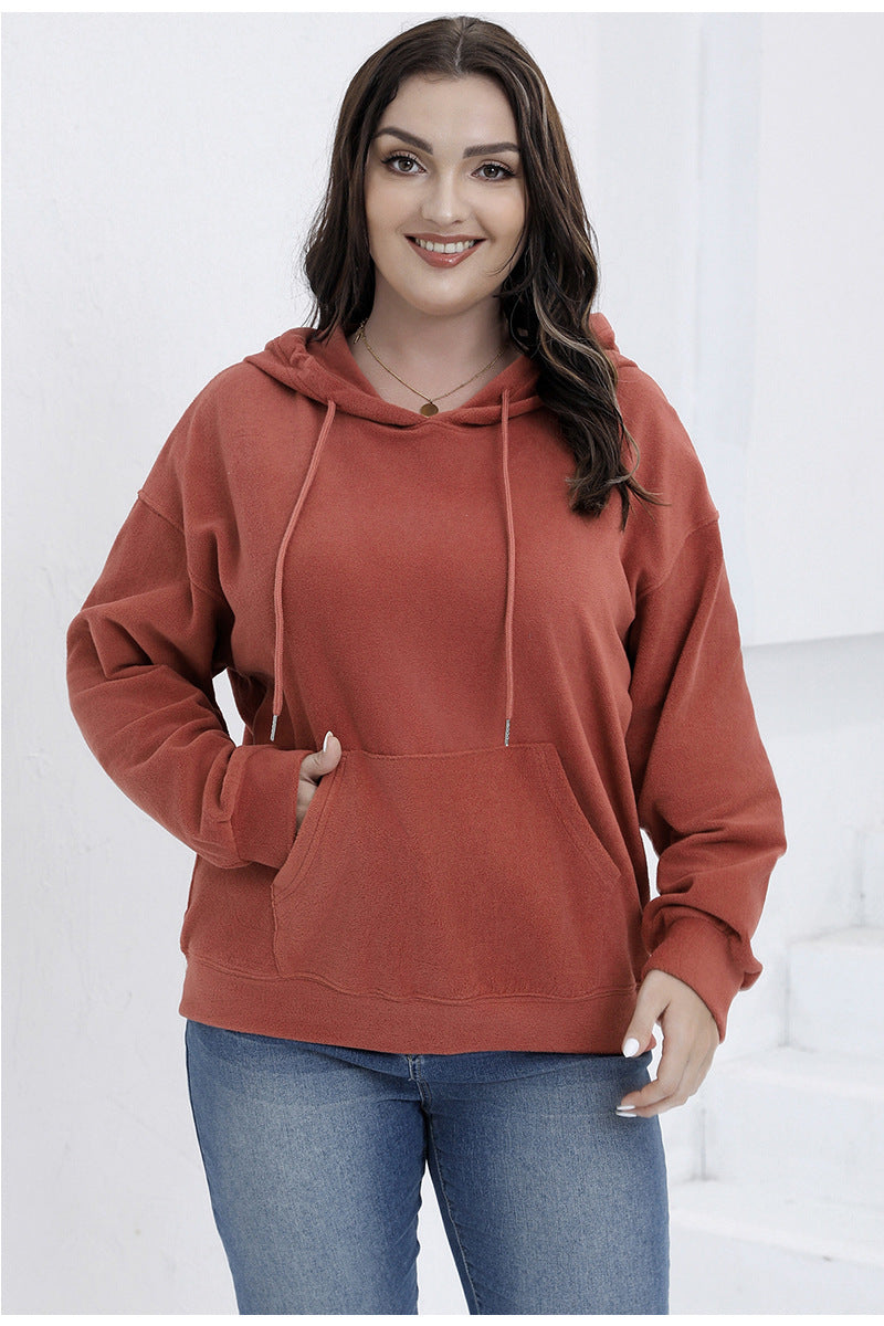 Plus Size Autumn and Winter Long Sleeve Solid Loose Fleece Hoodies 5