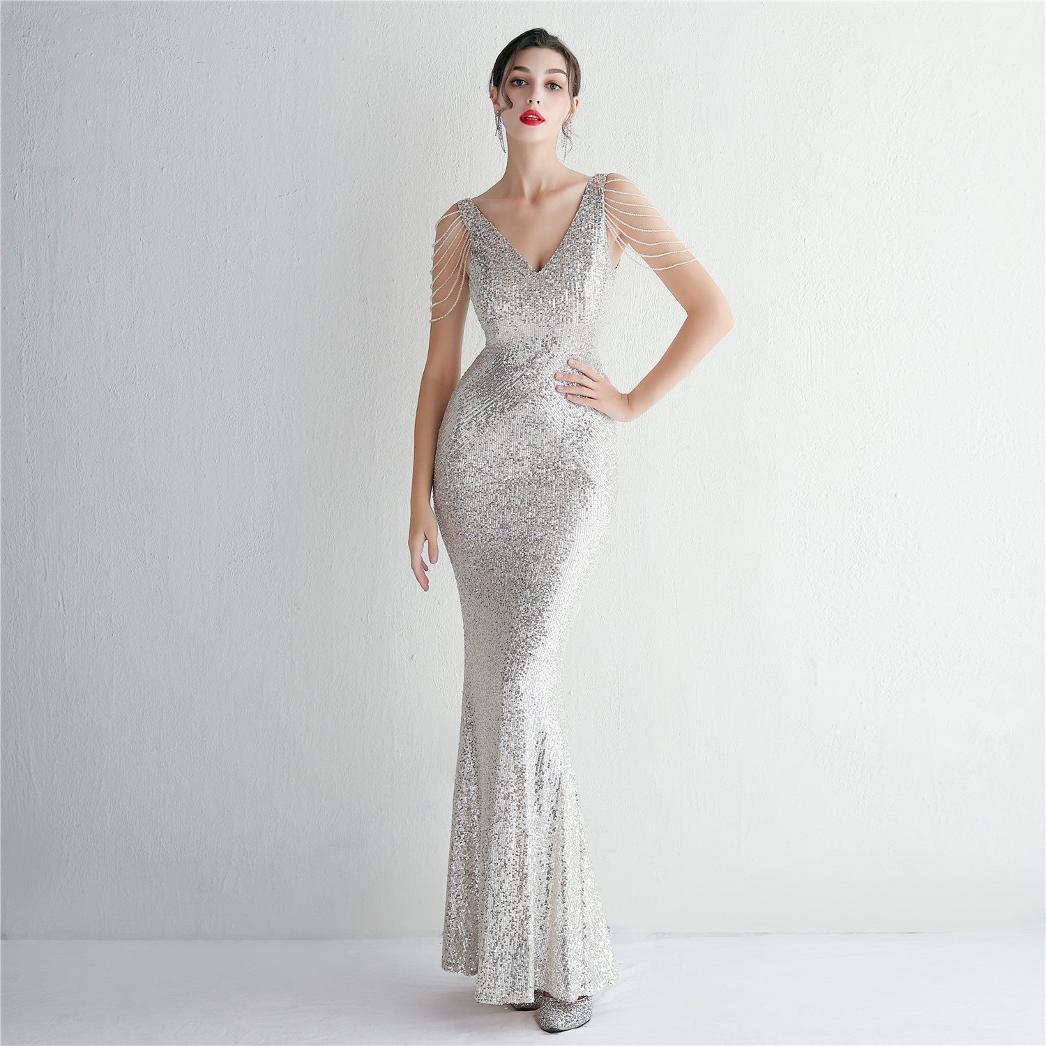 Chic Elegant Sequined Beaded Prom Dress Long Formal Party Slim Fit Evening Dress 15