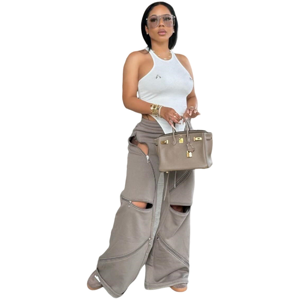 Women Casual Zipper Pocket Zipper Sports Pants 9